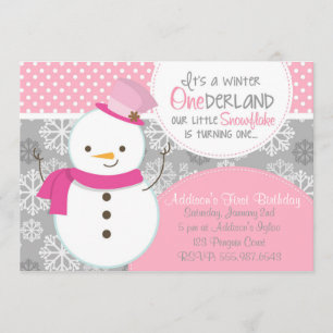 Convite Winter ONE derland Pink Snowman