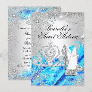 Convite Winter Sparkle Snowflake Blue Sweet 16