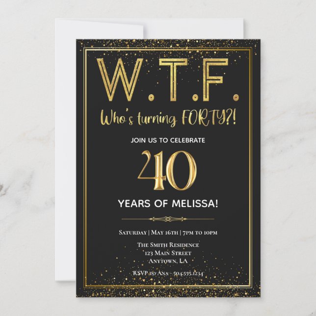 Convite WTF, Convite de Aniversário de 40 anos, Qu (Frente)