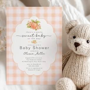 Convite Xadrez de Chá de Bebê Peachy Sweet