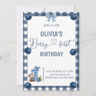 Convite Xadrez Primeiro Aniversário Blue Berry