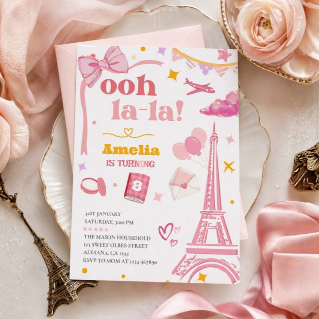 Convite Xadrez Torre Eiffel Rosa Chique de Paris (Ooh la la Pink Paris Eiffel Tower Invitation )