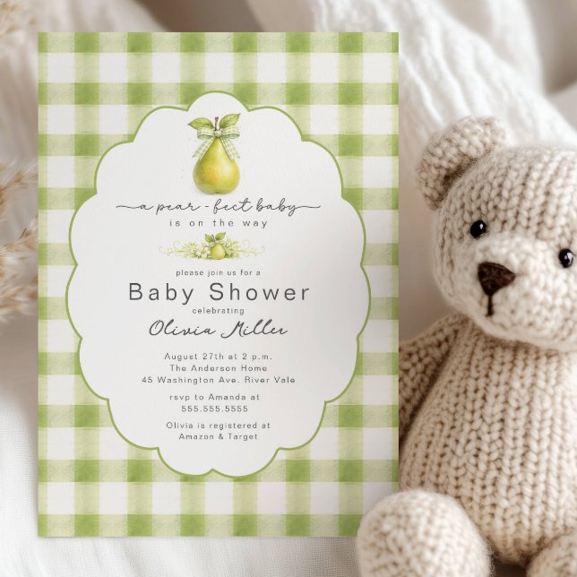 Convite Xadrez Verde para Chá de Bebê Pear-fect (Criador carregado)