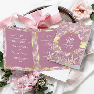 Convite Xique-Xique Lavanda Dourado Floral Casamento Muçul