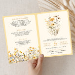Convite Yellow Boho Wildflower QR Code Wedding<br><div class="desc">Amaze your guests with this elegant wildflower wedding invite featuring beautiful floral bouquet with modern typography and QR Code for online RSVP.</div>