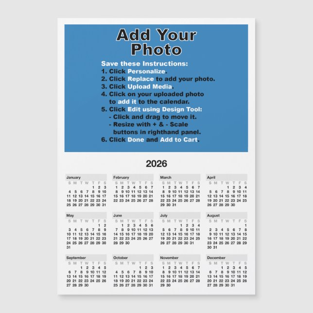 Convite Your photo on 5x7 Mini Calendar Magnet Template (Frente)