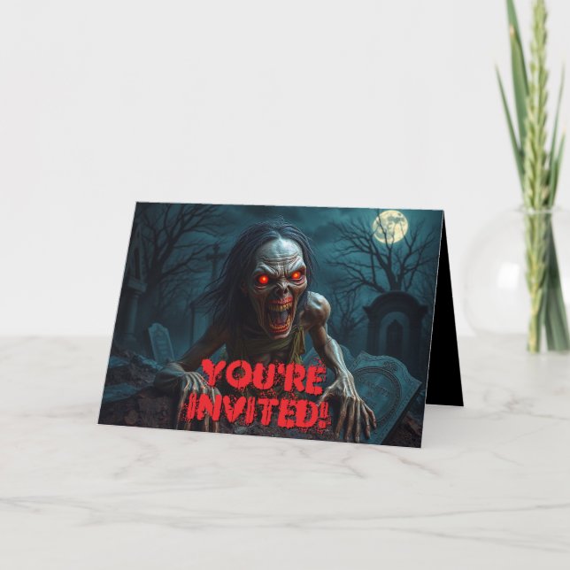 Convite Zombie Halloween Graveyard Fullmoon (Frente)