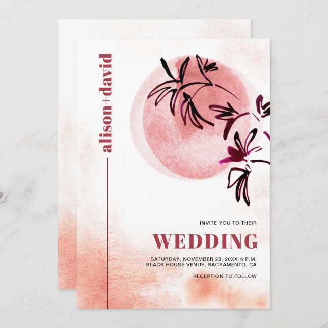 Convites Β rancho e lua Código Qr casamento Japandi (Frente/Verso)