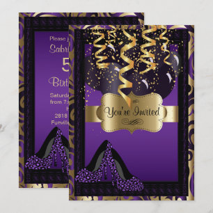 Convites 00ª Festa de aniversário   Púrpura Leopardo de 