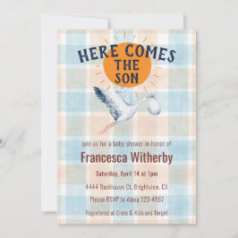 Convites 001 Água de Tinta Xadrez Cegonha Chá de Bebê Boho