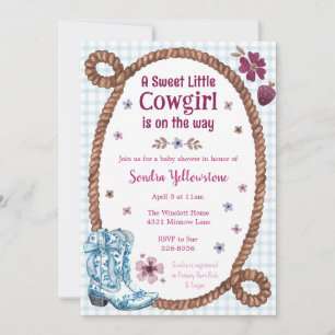 Convites 001 País de Azul Celeste Cowgirl Baby Shower