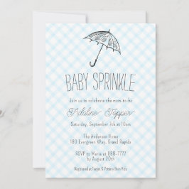 Convites 002 Guarda-chuva Moderno Azul Bébé Sprinkle Gingha
