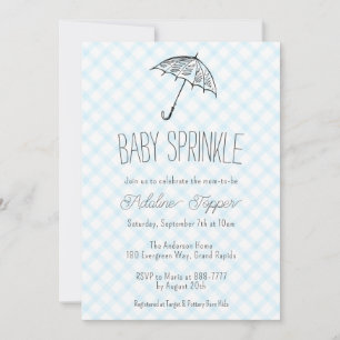 Convites 002 Guarda-chuva Moderno Azul Bébé Sprinkle Gingha