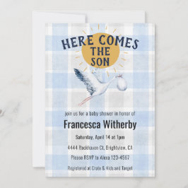 Convites 003 Cobalt 020 Fog Sun Plaid Stork Baby Shower