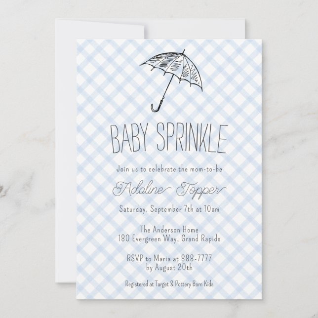 Convites 003 Guarda-chuva Moderno Baby Sprinkle Xadrez (Frente)