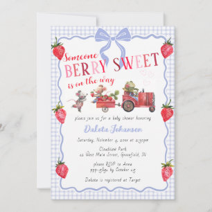 Convites 004 Chá de Bebê Indigo Gingham Berry Sweet Farm