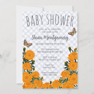 Convites 004 Chá de Bebê Marigold Borboleta Monarca Índigo