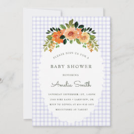 Convites 005 Iris Floral Gingham Baby Shower Invitations