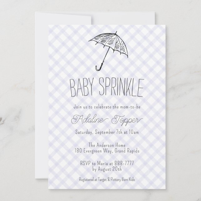 Convites 005 Íris Guarda-Chuva Moderno Xadrez Baby Sprinkle (Frente)