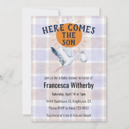 Convites 005 Íris Xadrez Aquarela Cegonha Chá de Bebê Boho