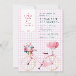 Convites 006 Vinho Roxo Doce Floral Menina Bike Chá de Bebê
