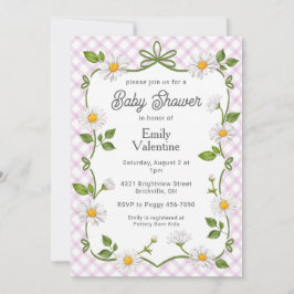 Convites 006 Vinho Roxo Floral Daisy Xadrez Chã de Bebê