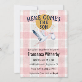 Convites 007 Red 020 Fog Sun Plaid Stork Baby Shower