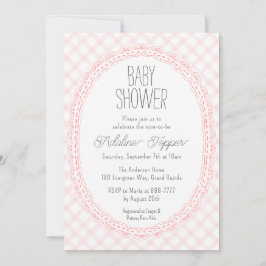 Convites 008 Blush Vintage Renda Quadro Xadrez Baby Shower