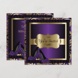 Convites 00th Saltos altos roxos do leopardo da festa de