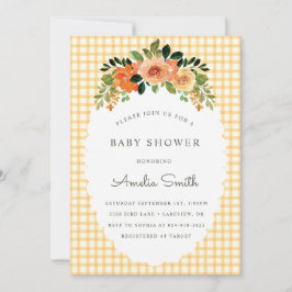 Convites 010 Amber Floral Gingham Baby Shower Invitations