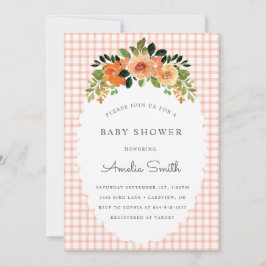 Convites 011 Terracotta Gingham Baby Shower Invitations