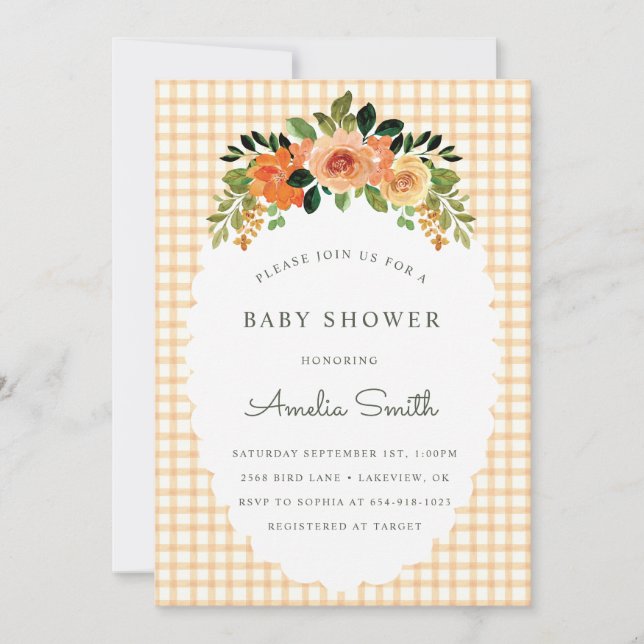 Convites 012 Copper Gingham Baby Shower Invitations (Frente)