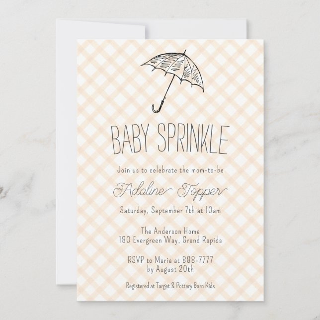 Convites 012 Guarda-chuva Moderno Xadrez Baby Sprinkle Cobr (Frente)