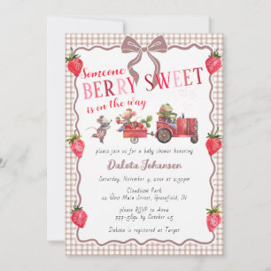 Convites 013 Chocolate Gingham Berry Sweet Farm Chá de Bebê