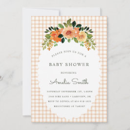 Convites 014 Latte Floral Gingham Baby Shower Invitations