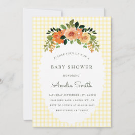Convites 015 Lemon Floral Gingham Baby Shower Invitations