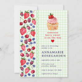 Convites 017 Moss Green Berry Patch Cupcake Chá de Bebê
