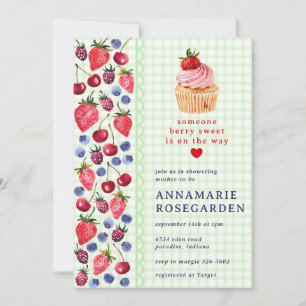 Convites 017 Moss Green Berry Patch Cupcake Chá de Bebê