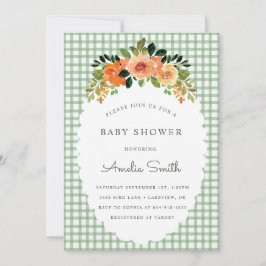 Convites 019 Forest Green Gingham Baby Shower Invitations