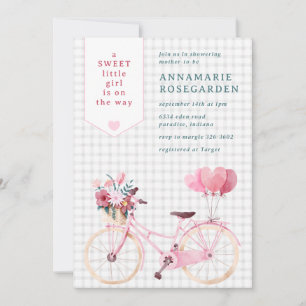 Convites 020 Cinza Névoa Doce Floral Menina Bike Chá de Beb