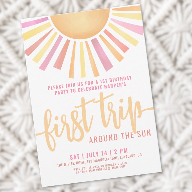 Convites 1º Aniversário Boho Primeira Volta ao Sol (1st Birthday Boho First Trip Around The Sun Invitation)