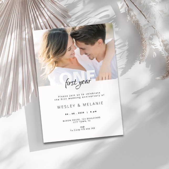 Convites 1º Aniversário de Casamento - Primeiro Ano com Fot (modern first wedding anniversary invitation with photo)
