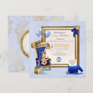 Convites 1º Aniversário Príncipe Menino Azul Real Dourado F