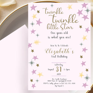 Convites 1º Aniversário Twinkle Little Star Menina Rosa
