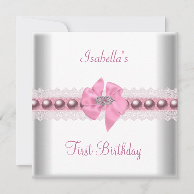 Convites 1º Primeiro Aniversário Festa Lindo Arco Rosa (Frente)