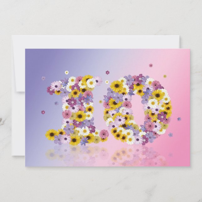 Convites 10ª Festa de aniversário, com letras floridas (Frente)