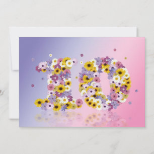 Convites 10ª Festa de aniversário, com letras floridas