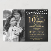 10º Aniversário com Foto - Quadro Negro Dourado