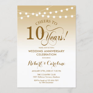 Convites 10º Aniversário de Casamento - Dourado Branco