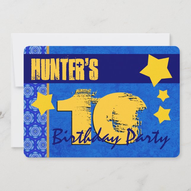 Convites 10º Aniversário Moderno para Ele Azul e Dourado W1 (Frente)